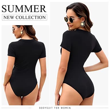 MLYENX 5 Pack Body Suits for Womens Short Sleeve Round Neck Casual Stretchy Basic T Shirt Bodysuit Tops XL - Image 2