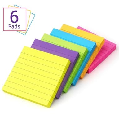 6 Pads Lined Sticky Notes 3x3 Sticky Notes with Lines Self-Stick Note Pads 6 Bright Multi Colors,100 Sheet/Pad - Image 4