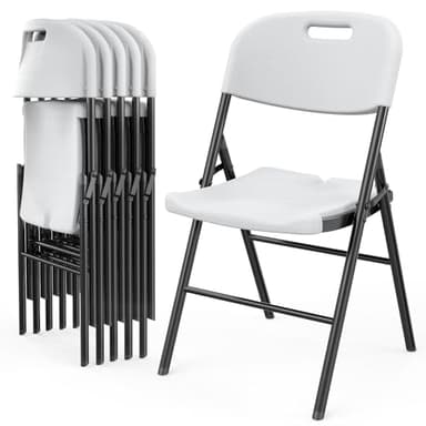 VINGLI Folding Chairs, Heavy Duty Foldable Chair Portable HDPE Plastic Seat with Steel Frame for Indoor Outdoor Dinning Party Wedding School Use, White, 6 Pack - Image 1