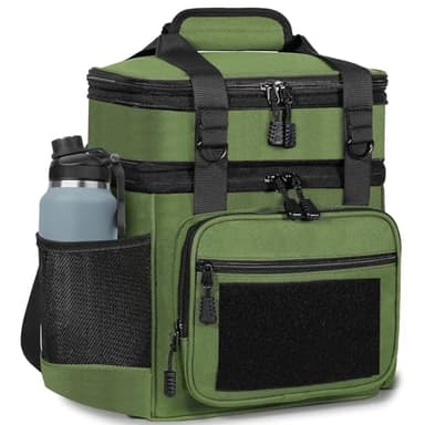 GLENKEY Double Deck Insulated Lunch Box, Expandable Xlarge Lunch Bag Leakproof Cooler Bag Lunch Pail for Men Women Adults Work Shifts Travel Daytrip,22L,Army Green - Image 1