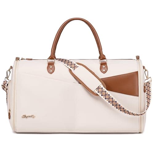 Convertible Garment Duffle Bag for Travel, Carry On Garment Bag for Women, 2 in 1 Travel Garment Bag with Shoe Compartment, Foldable Suit Travel Bag for Hanging Clothes, Beige - Image 1
