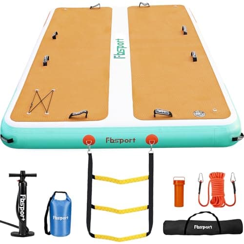 FBSPORT Inflatable Floating Dock, 10ft Inflatable Swim Platform Dock for Lake, Inflatable Water Floating Dock Mat with Non-Slip EVA Surface, Floating Island for Pool Beach Ocean 10x6.5x0.5ft,WoodGrain - Image 1