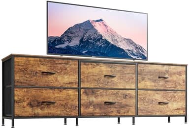 Huuger 63 Inch Long Dresser for Bedroom, Wide TV Stand for 55, 65, 70 Inch TV, 6 Drawer Dresser for Closet with Fabric Drawers, Storage Organizer for Bedroom, Entryway, Rustic Brown - Image 1