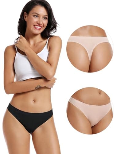 voenxe Seamless Women Underwear Thongs,No Show Ladies Thong,Invisible No Line Breathable Comfortable Panties Undies,Womens No Seam Soft Wide Gusset Tanga,Legging Underpants for Woman 5-Pack - Image 4