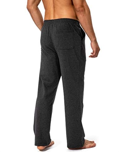 Pudolla Men's Cotton Yoga Sweatpants Athletic Lounge Pants Open Bottom Casual Jersey Pants for Men with Pockets (Charcoal Medium) - Image 3