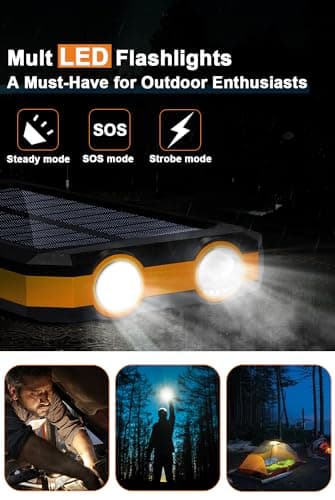 WONGKUO Solar Charger Power Bank - 𝟮𝟬𝟮𝟰 𝙐𝙥𝙜𝙧𝙖𝙙𝙚 36800mAh Solar Phone Charger, QC3.0 Fast Charger with LED Flashlight, IP65 Waterproof Portable Power Bank for Outdoor Activities - Image 5