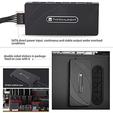 Thermalright Fan and ARGB HUB×8 Hub Controller Support 8 Groups of Fans,3Pin PC ARGB Fan Controller,PWM Fan Hub,SATA Power Cord Direct Input(12V 4pin RGB is not Supported),SATA Cable not Included - Image 5