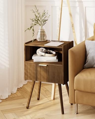 JOONEE Nightstand with Outlet,Modern Bedside Table with Storage Drawer and Open Wood Shelf, for Living Room, Bedroom and Small Spaces, Accent Night Stand with Solid Wood Legs, Easy Assembly,Brown - Image 6