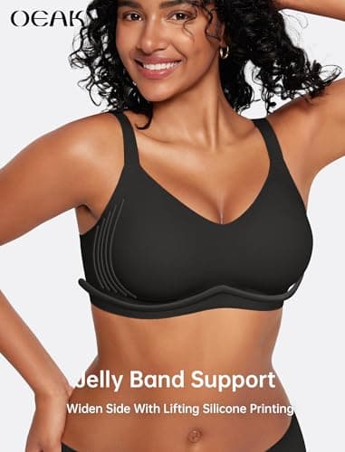 OEAK Womens Wireless Seamless Bras Full Coverage Supportive Lounge Bra Push Up Plus Size Everyday Bra Comfortable Tshirt Bras Black L - Image 4
