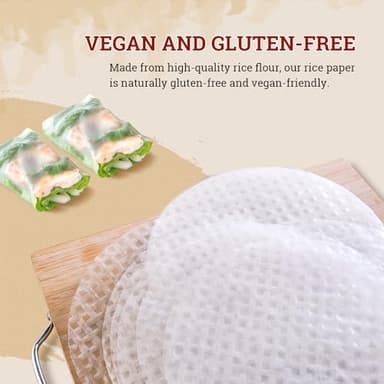52USA Rice Paper, 1 Pack, Rice Paper Wrappers, Fresh Spring Roll Wrappers & Dumplings-34 Sheets, Gluten-Free Wonton Wrappers, Vegan, Low Carb, Vietnamese Rice Wraps (Round, 22cm) - Image 8
