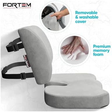 FORTEM Office Chair Cushion and Back Support for Office Chair, Lumbar Support Pillow, Memory Foam, Non Slip Sitting and Back Rest for Gaming, Car Seat Cushion, Chair Pad - Image 3