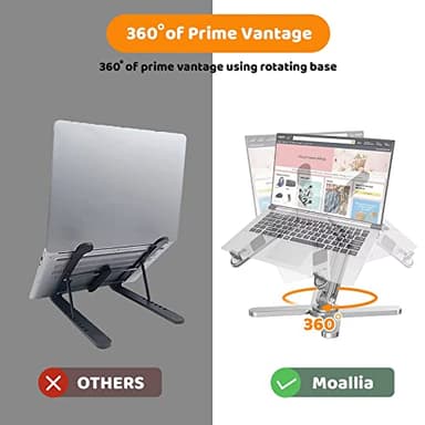 Moallia Laptop Stand with 360 Rotating Base, Computer Notebook Laptop Riser Metal Holder for Desk Collaborative Work, Fully Foldable for Easy Storage, Fits All MacBook, Laptops up to 16 inches - Image 2