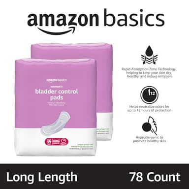 Amazon Basics Incontinence Pads for Women Long, Bladder Control, Postpartum, Maximum Absorbency, Unscented, 78 Count (2 Packs of 39) - Image 2