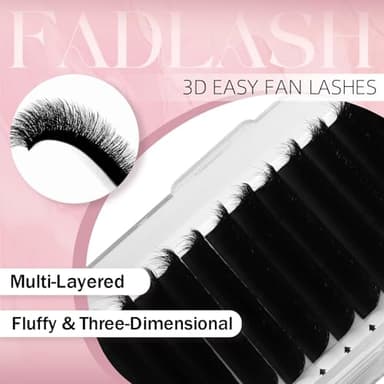 FADLASH Easy Fan Lash Extension 3D Effect Fluffy Rapid Volume Three Layers Easy Fan 2D~10D Eyelash Extensions Automatic Blooming Easy Fan Lashes D Curl (0.05D 14-18mm Mixed) - Image 2