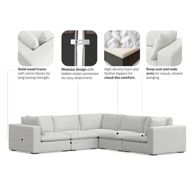 SIMPLIHOME Jasmine Corner Sectional Modular Sofa in Performance Fabric, Cloud Grey, 125-inches Wide, Handcrafted Contemporary-Style L-Shaped Couch for Living Room - Image 4