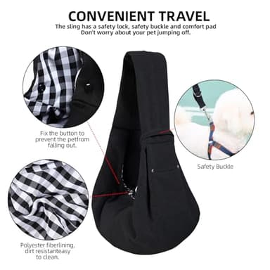 Dog Carrier Sling - Reversible Puppy Carrier Purse with Storage Pocket, Hand-Free Dog Sling Carrier for Carry Small Dogs and Cats, Travel Safety Harness, Dog and Cat Harness(Black) - Image 4