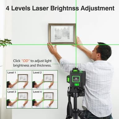 Housolution Laser Level, 3x360° 3D Cross Line Laser for Construction and Picture Hanging, 12 Green Lasers with Self-leveling, 130Ft Level Tool with 10000mAh Battery, Type-C, 4 Adjustable Brightness - Image 4