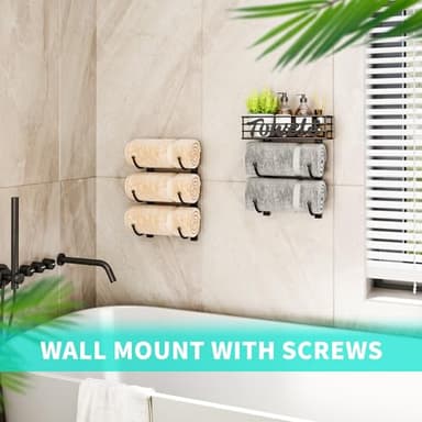 HapiRm Bathroom Towel Rack Holder - 6-Tier Over The Door & Wall Mount Rolled Towel Storage Organizer with Metal Shelf Basket for Small Bathroom, Camper, Rv - Black, Patented - Image 5