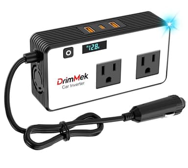 DrimMek 200W Car Power Inverter, Car Plug Adapter Outlet 12V to 110V Converter with 24W USB Fast Charging Port, Dual AC Outlet for Laptop, Vehicles, Camping (LED Display) - Image 1