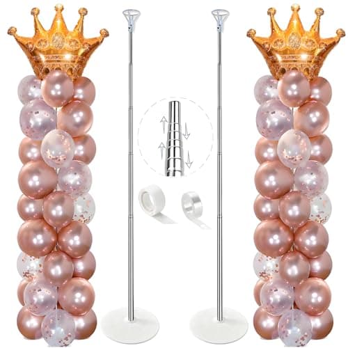 GIMCALO Balloon Column Stand Kit Set of 2, 7ft Height Adjustable Balloon Arch Kit, Metal Telescopic Pillar Balloon Stand, Birthday Party, Graduation, Wedding Christmas Decorations - Image 1