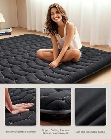 Premium Foam 3.2" Thick Japanese Futon Floor Mattress - Queen Size 60"x80" 100% High-Density Foam,Comfortable Sleeping Pad,Tatami Mat for Dorm,Bedroom or Guest Room,Boys Girls Dormitory Pads(Black - Image 5