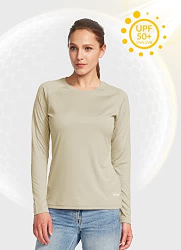baleaf Women's UPF 50+ Long Sleeve Rash Guard Swim Shirts SPF Quick Dry Lightweight T-Shirt Outdoor Hiking Runing Oatmeal Size M - Image 3