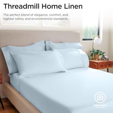 Threadmill 100% Cotton Sheets for Queen Size Bed - 600 Thread Count Queen Bed Sheets Set with 16” Deep Pocket - Sateen Weave 4-Piece Bedding Set with Cooling Effect, Blue - Image 7