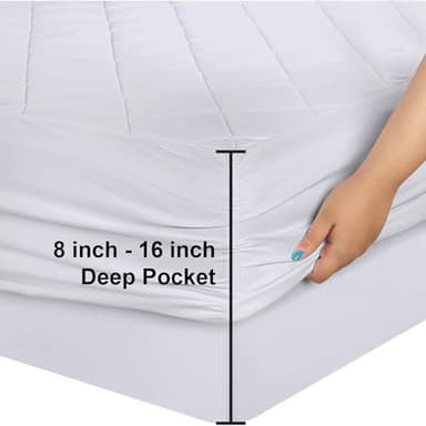 Utopia Bedding Queen 2 Pack Quilted Fitted Mattress Pad, Queen Size, Elastic Fitted Mattress Topper Protector and Cover Stretches up to 16 Inches Deep, Machine Washable (White) - Image 3