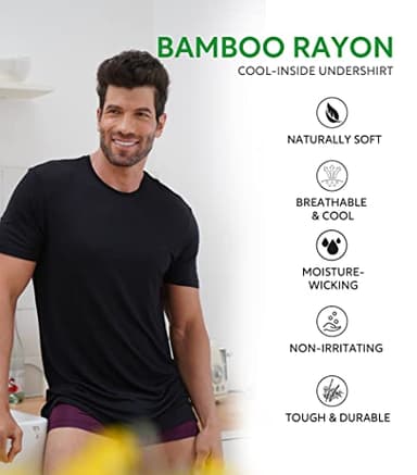 DAVID ARCHY Men's Undershirt Bamboo Rayon Moisture-Wicking T-Shirts Stretch Crewneck Tees for Men, 5-Pack (M, Parisian Blue/Navy/Black/Light Grey/Dark Grey) - Image 3