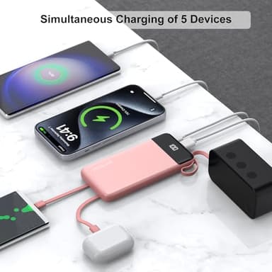 penaover Portable Charger 10000mAh Power Bank with Built-in Cable, 5 Output 2 Input Travel Essential External Battery Pack with LED Display Compatible with iPhone 16/15 Samsung S22 Android,etc - Image 4