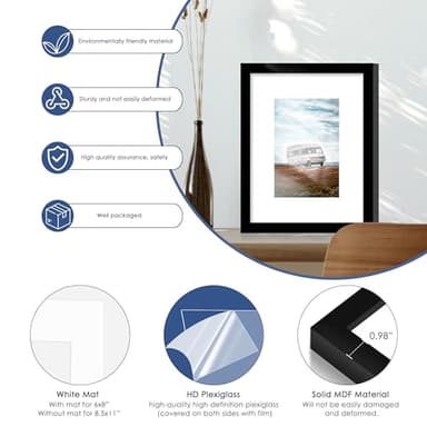 PEALSN 8x10 Picture Frame, Display Pictures 5 x 7 with Mat or 8 x 10 Without Mat for Wall Mounting Display, Photo Frames, Black - Image 5