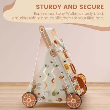 Pithfor Wooden Baby Walker, Baby Push Walker with Activity Center for Girls Boys, Push Walker Toys for Babies Learning to Walk, Sit-to-Stand, for 10-12 Months 1 2 3 Years Old - Image 6