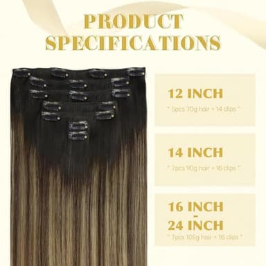 Ve Sunny Clip in Hair Extensions Real Human Hair Black Ombre Human Hair Clip in Extensions Black Balayage Brown with Blonde Clip in Human Hair Extensions 22inch 120g - Image 6