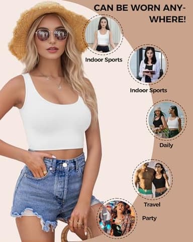 2Pcs Tank Tops for Women, U Neck Sleeveless Crop Tops, Basic Cropped Racerback Going Out Tops Athletic Sports Shirts, S, Black+White - Image 6
