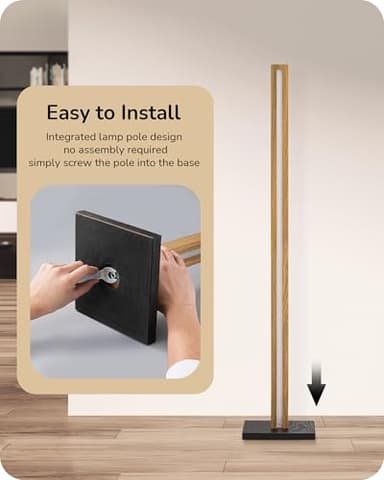 EDISHINE Wood LED Corner Floor Lamp, Modern Dimmable Light with Remote, Minimalist Standing Floor Lamps for Living Room, Bedroom, Office, 7 Color Temperature 2700~6000K, 48.43" - Image 6
