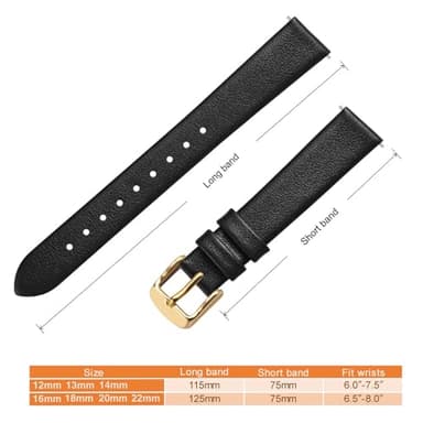 ANNEFIT Watch Bands for Men Women, Top Grain Leather Watch Strap with Quick Release, Band Width 14mm with Gold Buckle (Black) - Image 4