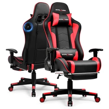 GTPLAYER Gaming Chair with Bluetooth Speakers, Adjustable Backrest and Height, 3D Armrests, Footrest, Ergonomic Computer Chair for Gamers (Brick Red) - Image 1
