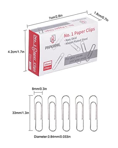 PAPERPAL Paperclips for Office School & Personal Use, #1 Nonskid Paper Clip (1-2/7"), 600 Medium Paper Clips (6 Boxes of 100 Each), Silver - Image 2
