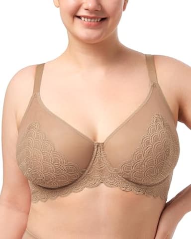 HSIA Minimizer Bras for Women Large Bust Full Coverage Lace Plus Size Bra - Mermaid Scales Beige Brown - Image 1