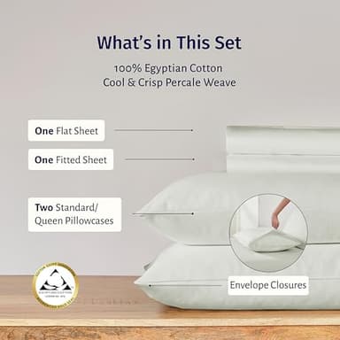 California Design Den Certified 100% Egyptian Cotton Queen Sheets Set - Crisp Percale Sheets Queen Deep Pocket Set, Cool, Crisp & Durable Luxury Bedding - Ivory - Image 3