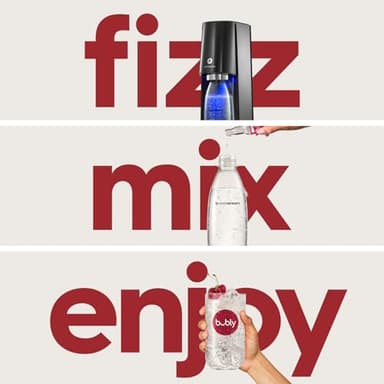 SodaStream - E-TERRA Soda Maker | VALUE BUNDLE | 3 Automatic Carbonation Levels | Includes 2x CO2 Cylinders, 3x 32 Fl Oz Dishwasher Safe Bottles, 2x Bubly Fruit Flavor Drops, 1x Power Adapter | Black - Image 2