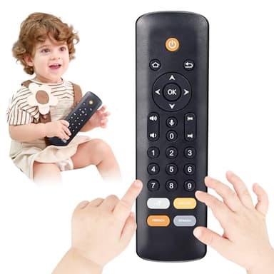Baby TV Remote Toy - Realistic Play Remote toy with Lights and Sounds, 3 Languages (English, Spanish & French), Learning Musical Toys, Preschool Infant Boys Girls Toys Gift for 1 2 Year Old, Black - Image 1