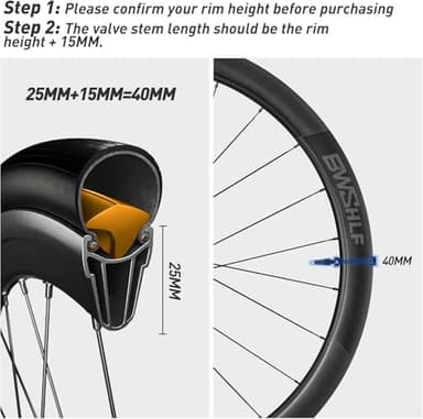 BWSHLF Tubeless Presta Valve Stem 40/44/55/60/65/80/100 mm, Super Light Alloy Presta Valve Stem Kit with Valve Core Remover Tool and Valve Stem Caps - Multiple Color and Size Options(Pair) - Image 5