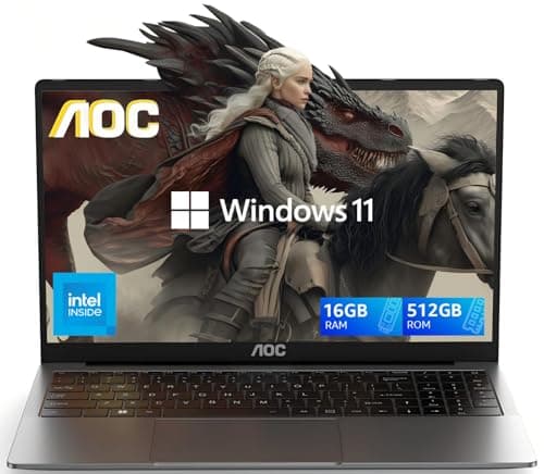AOC 2025 AX15 Laptop Computer, 15.6-inch FHD Screen, Work Laptops with N97 Processor(Up to 3.6GHz) 16GB RAM, 512GB SSD, Windows 11 Laptop Computer, Light&Thin, Metal Shell, Webcam, Type-C, USB3.2 - Image 1