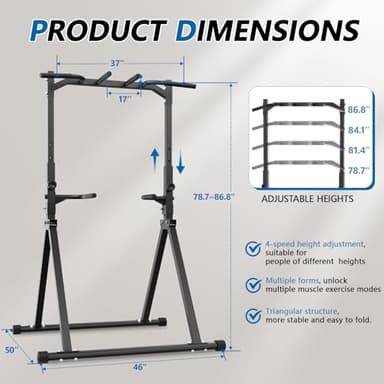 STACOO Foldable Pull Up Bar Pull Up Station,Power Tower with Triangular Structure, Multi-Functional Dip Station for Home Gym 300LB - Image 2