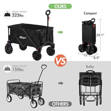 PORTAL Collapsible Folding Utility Beach Wagon Carts Heavy Duty with All Terrain Wheels for Outdoor, Camping, Garden, Shopping, Groceries, Foldable, Large Capacity, Portable, Black - Image 5