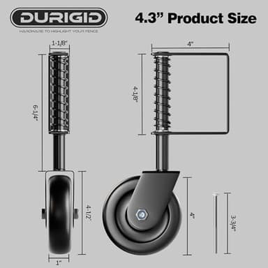 DURIGID 4.3” Spring Loaded Gate Caster Heavy Duty Gate Wheels for Wooden, Vinyl and Metal Gates, Gate Wheel with 360° Swivel, Ideal for Outdoor Fence Gates, 200 Lbs Capacity, Black, 1 Pack - Image 2