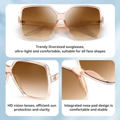 Dollger Oversized Square Sunglasses for Women Big Large Wide Fashion Shades for Men 100% UV Protection Trendy Brown - Image 4