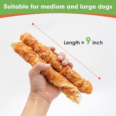 MON2SUN Dog Treats, 9 Inch Chicken Wrapped Rawhide Rolls Snacks, Teeth Cleaning and Long Lasting Chews for Medium and Large Dogs, 38.8oz (10 Count-Pack of 1) - Image 3
