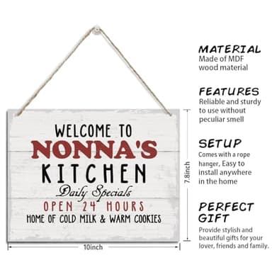 Welcome to Nonna's Kitchen Sign, Decorative Hanging Wood Plaque for Wall, Farmhouse Home Decor, Wall Decor Art, Warm Home Decor, Kitchen Door Hanger, Mother's Day Gift for Mom Grandma, JS4-40 - Image 3